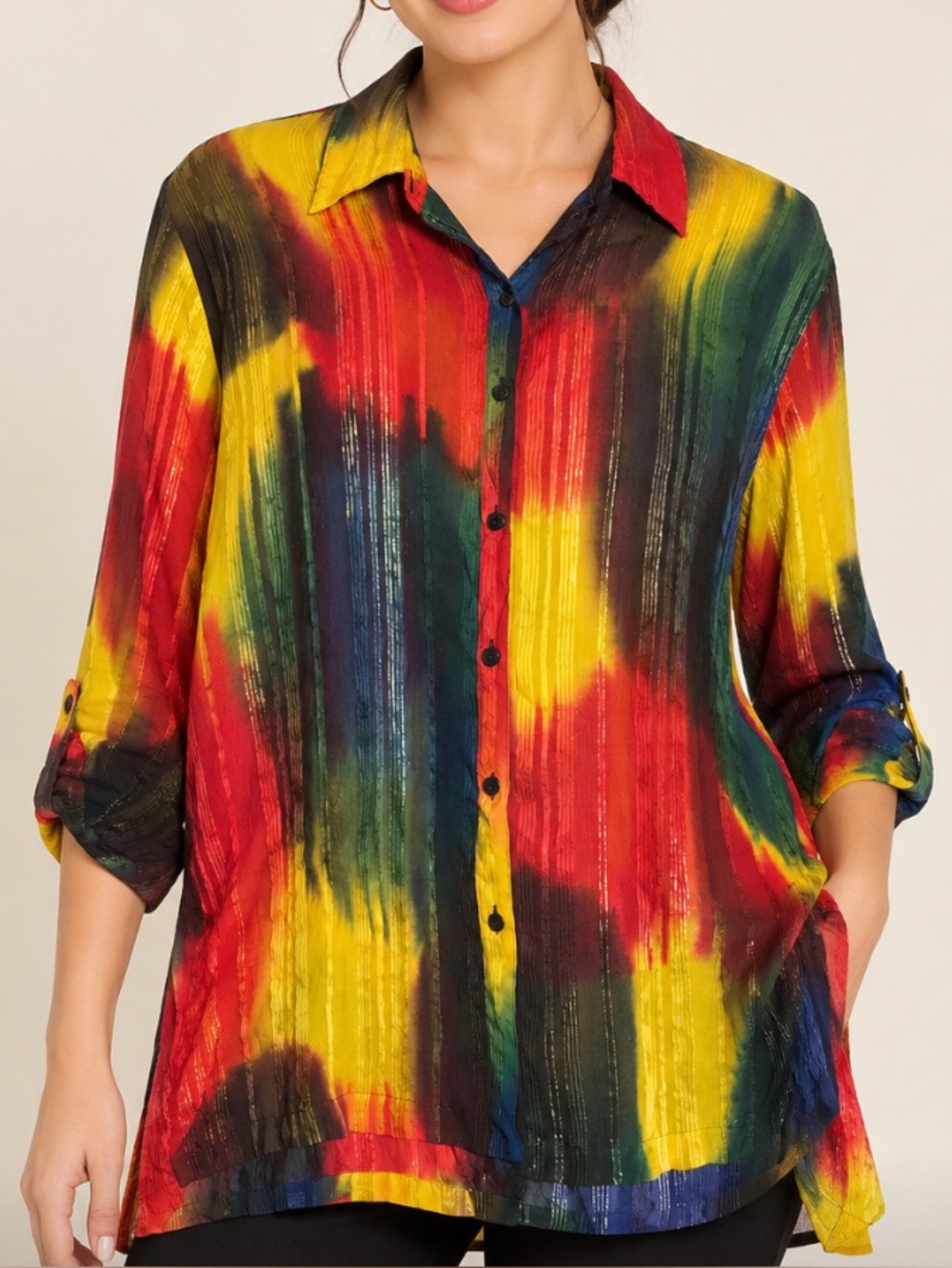 Chicos Multicolor Metallic Button-Down Shirt - 100% Silk 2